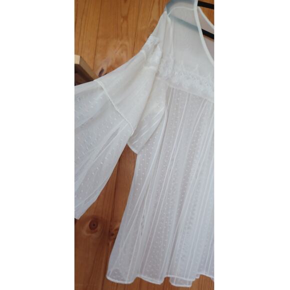 Cato Sheer Mesh Lacy Blouse Women's Large Cream Color Tiered Sleeves Boho Fairy - Picture 7 of 8